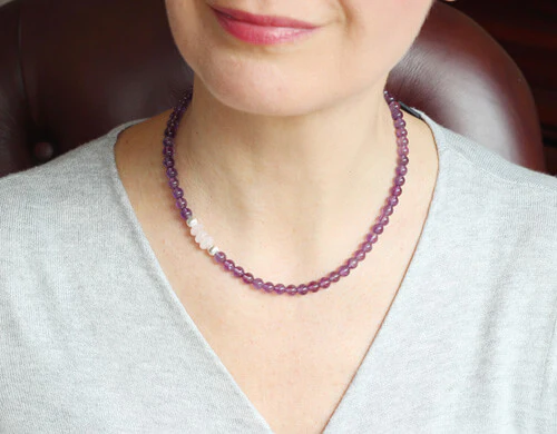 Amethyst Rose Quartz Rondelle Silver Necklace - Image 2