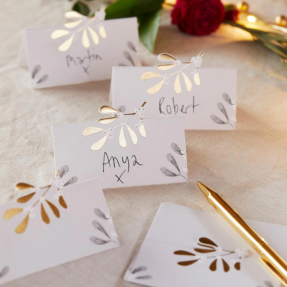 Gold Mistletoe Place Cards - Image 3