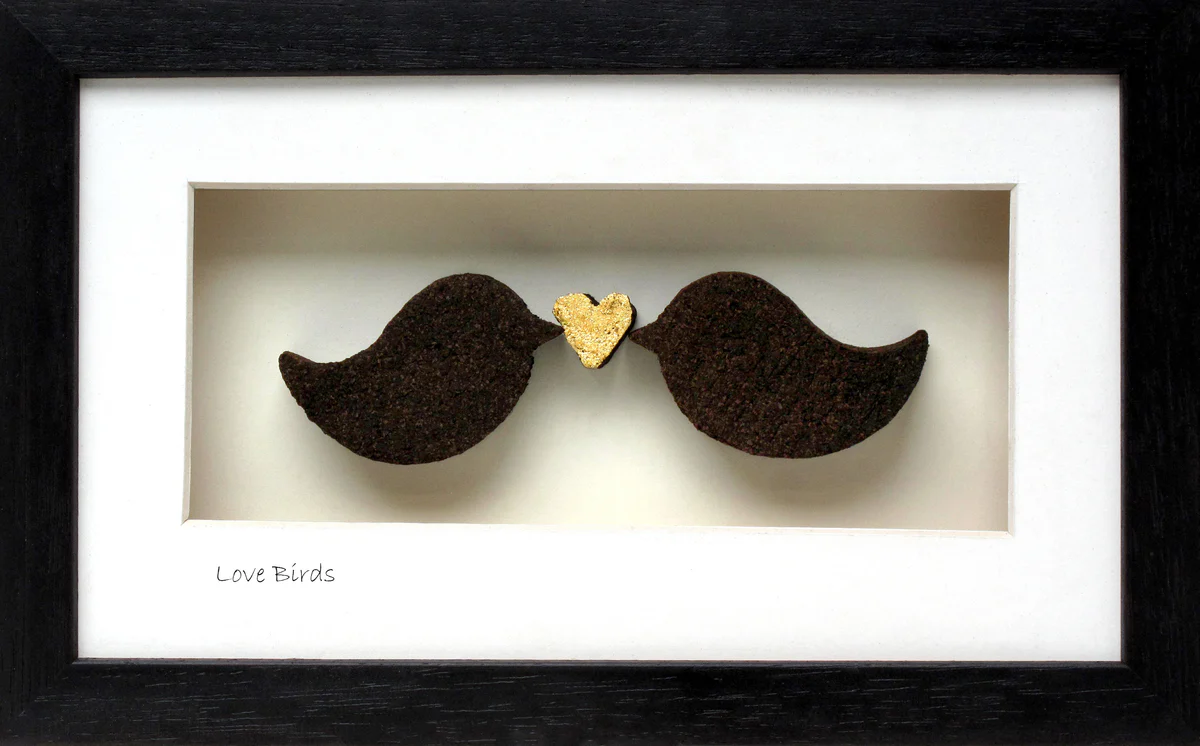 frame of 2 birds facing each other, handcrafted from Irish bog